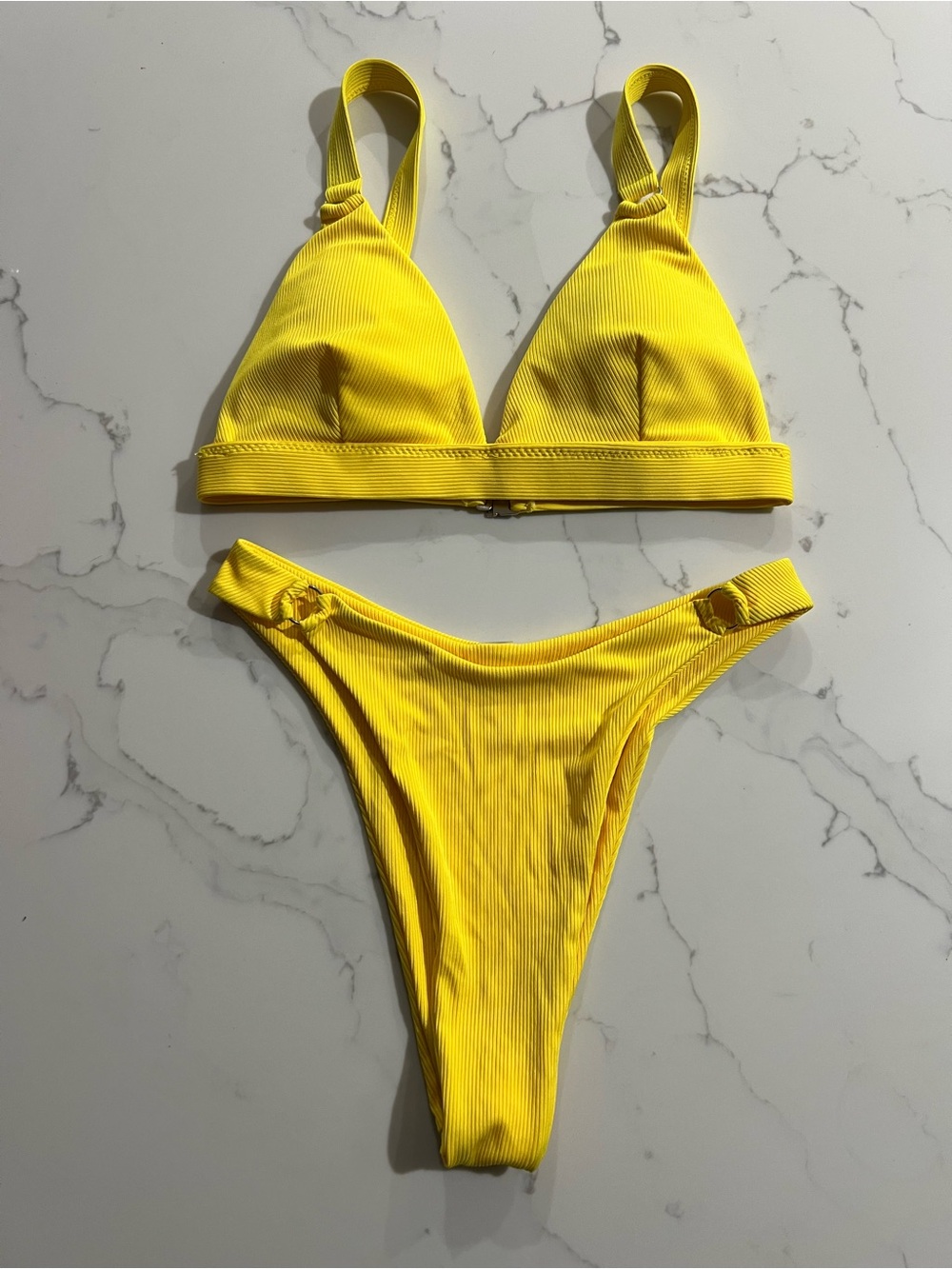 Medium Yellow Ribbed Triangle Bikini Set